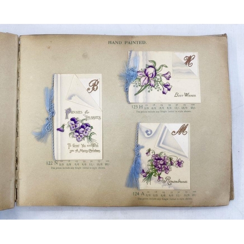 135 - Three albums containing Victorian and Edwardian greeting cards, to include a tradesman's catalogue i... 