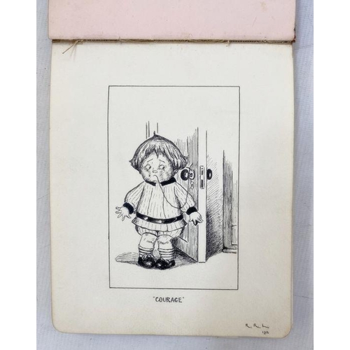 148 - c1910s album containing artwork and drawings, a sketch of cartoonist Bruce Bairnsfather, and cartoon... 