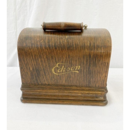 164 - Edison Gem phonograph serial no. G204786, 25.5cm wide approx. with alloy horn, 24.5cm approx. and bl... 