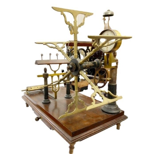 191 - A Victorian brass yarn winder on wooden stand by John Nesbitt Ltd, 42 Market Street Manchester, 68cm... 