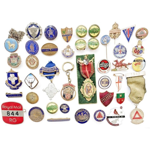 192 - Collection of union, political and transportation brass enamel badges (1 box)