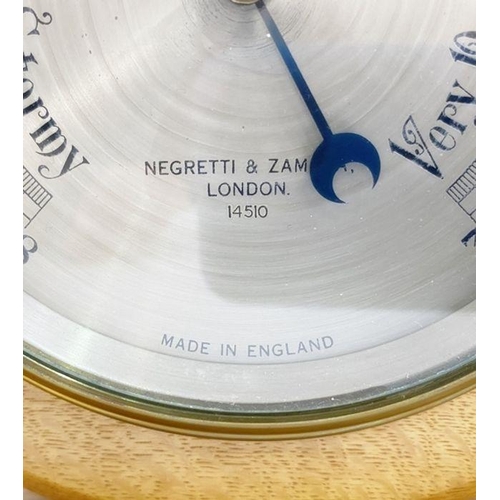 198 - Negretti & Zambra (London) oak cased barometer, early-mid 20th century, the silvered dial numbered 1... 