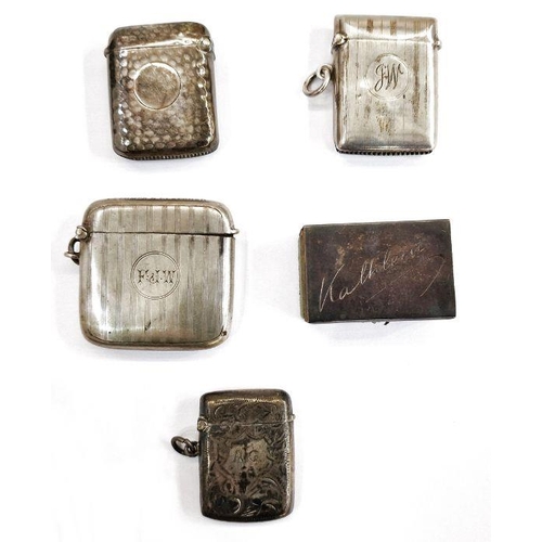 212 - Silver matchbox holder and four silver vesta cases (5)