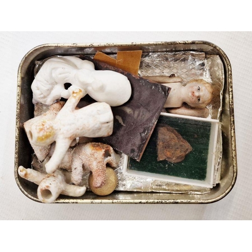 215 - Quantity of mixed collectables to include dolls heads, rulers, caddy spoons, weights, seals, etc (1 ... 