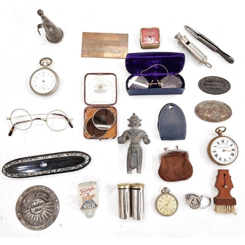 216 - Railway timekeeper's Betima lever stopwatch, Waltham pocket watch, Britannia dart air guns, treen it... 