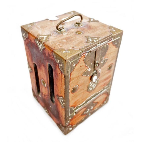 229 - A Korean-style miniature chest with metal mounts and handles, 13cm wide, 19cm high