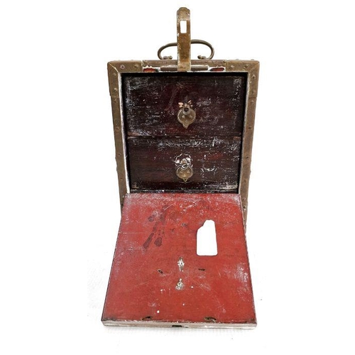 229 - A Korean-style miniature chest with metal mounts and handles, 13cm wide, 19cm high