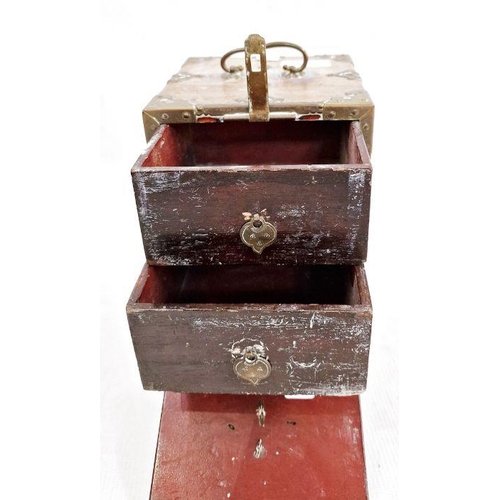 229 - A Korean-style miniature chest with metal mounts and handles, 13cm wide, 19cm high