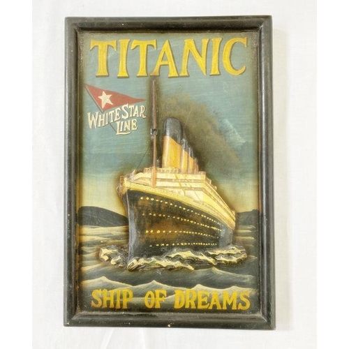 236 - Mixed collectables to include a Titanic wooden relief painted plaque, binoculars, wooden toy aeropla... 