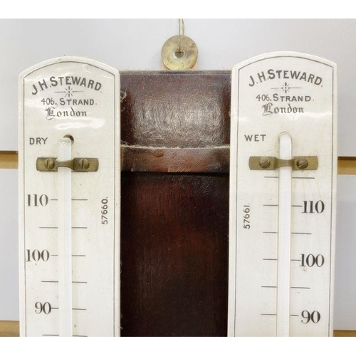 239 - A modern barometer and a J.H. Steward, 26 Strand London, wet/dry thermometer (2)