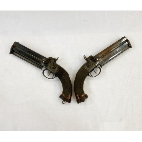 266 - A pair of 19th century over and under percussion pistols made by W. Mills, 120 Holborn, London (1822... 