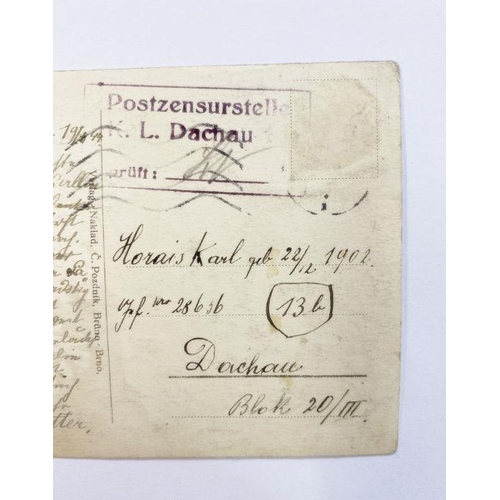 284A - Czech postcard sent to Dachau concentration camp dated 1944, addressed to Karl Horais, Dachau block ... 