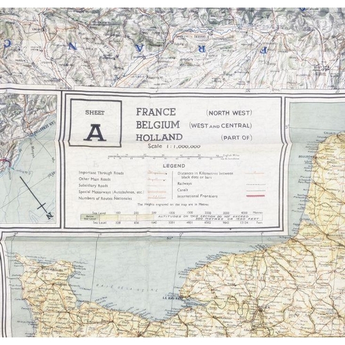 284 - WWII RAF silk escape map, sheet 43A and 43B.  The Pyranees East  Central, France (North West), Belgi... 