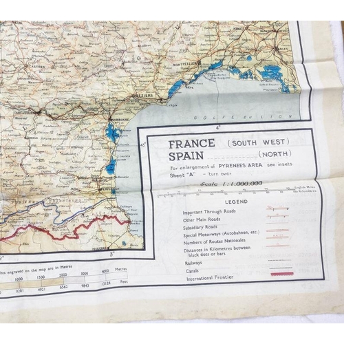 284 - WWII RAF silk escape map, sheet 43A and 43B.  The Pyranees East  Central, France (North West), Belgi... 