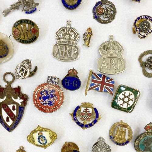 290 - Collection of Silver Air Raid Precaution badges, silver military sweetheart badges and British Legio... 