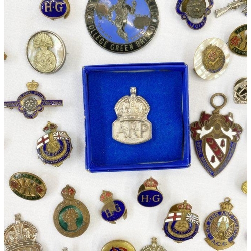 290 - Collection of Silver Air Raid Precaution badges, silver military sweetheart badges and British Legio... 