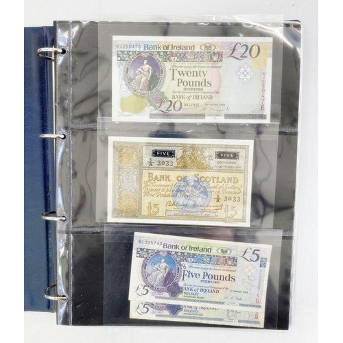 342 - Folder of bank notes English, Scottish, Irish £50 down to include George V notes Bank of Scotland (G... 