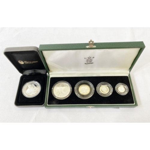 359 - One 2003 silver Britannia coin set (4 coins), some toning and one 2013 Prince George Silver commemor... 