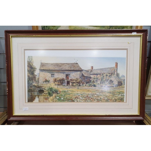 1302 - J E Halliday - 20th century
 Oil on board
 Rural landscape with dwellings, signed and dated 1983 low... 