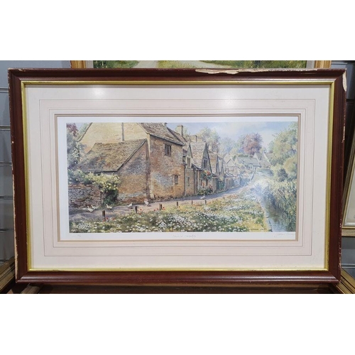 1302 - J E Halliday - 20th century
 Oil on board
 Rural landscape with dwellings, signed and dated 1983 low... 