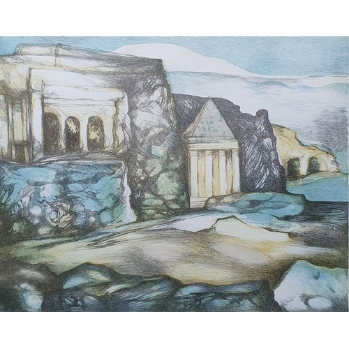 1306 - After Andrea Windischbauer (b.1942)
 Limited edition colour print
 Coastal landscape depicting ancie... 