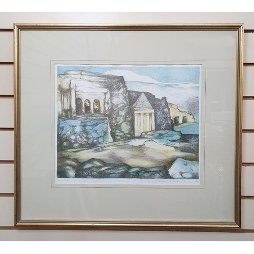 1306 - After Andrea Windischbauer (b.1942)
 Limited edition colour print
 Coastal landscape depicting ancie... 