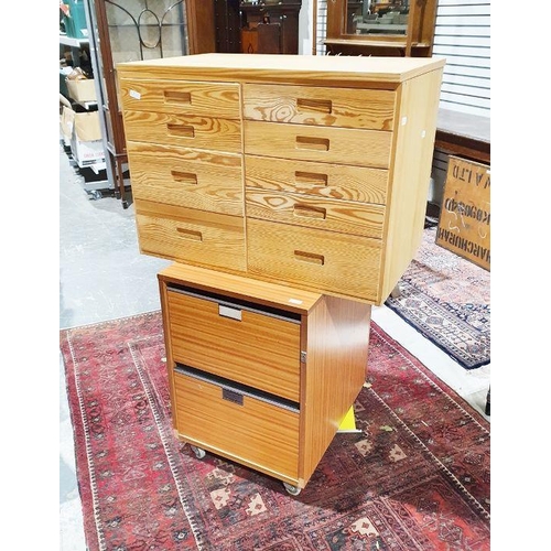 1307 - Modern pine storage unit with nine drawers together with a two-drawer filing cabinet (2)