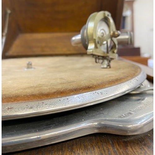 160 - EMG 1927 gramophone with Wilson Panharmonic straight horn, E.M.G soundbox, mounted in an HMV Junior ... 