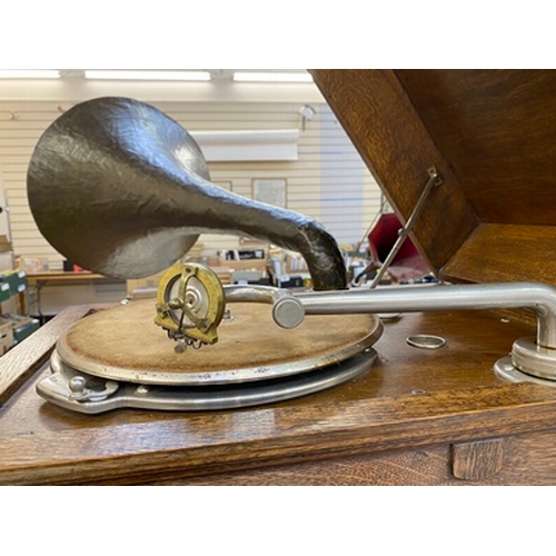 160 - EMG 1927 gramophone with Wilson Panharmonic straight horn, E.M.G soundbox, mounted in an HMV Junior ... 