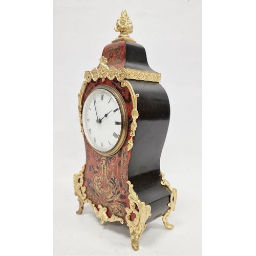 1002 - 19th century French boulle-fronted mantel clock of revived rococo style, in balloon-shaped case with... 