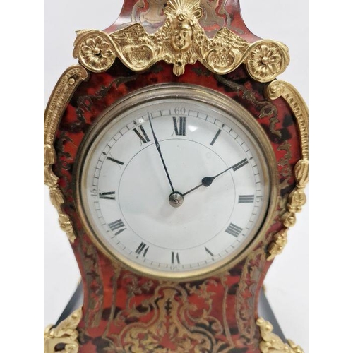 1002 - 19th century French boulle-fronted mantel clock of revived rococo style, in balloon-shaped case with... 