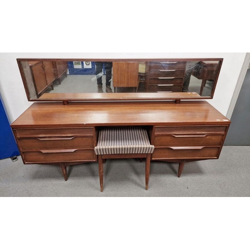 1078 - Mid century teak White & Newton dressing table H 106cm X W 167cm X D 40.5cm with matching stool toge... 