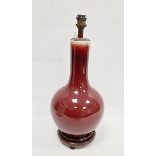 108 - Chinese flambe bottle-shaped vase, probably 19th century, mounted as a lamp, glazed in dark red, mou... 