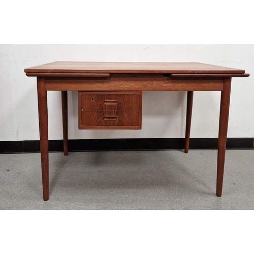 1080A - 1970's Kvalitet Funation teak extending dining table with add-on frieze drawers, 68cm x 140cm (unext... 