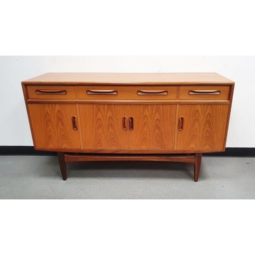 1080 - 20th century teak E. Gomme for G-plan sideboard of four short drawers over three cupboards on stretc... 