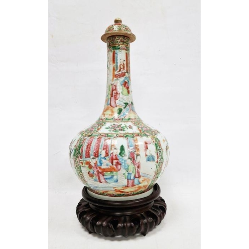 109 - 19th century Canton lidded onion-shaped vase in famille rose colours, the body decorated with variou... 