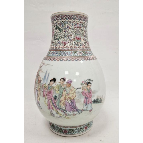 110 - Modern Chinese porcelain baluster vase, printed iron-red and gilt seal mark, printed and painted wit... 