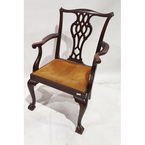 1105 - Pair of 19th century mahogany carver's armchairs with drop in seat over claw and ball feet (2)