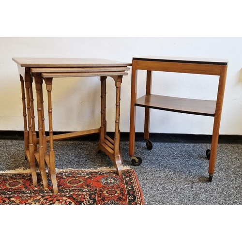 1113 - Satinwood nest of three tables having crossbanded borders together with a 20th century teak drinks t... 