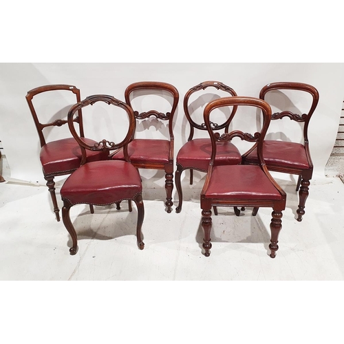 1115 - Three mahogany framed drop-seat balloon back dining chairs with turned feet together with three simi... 