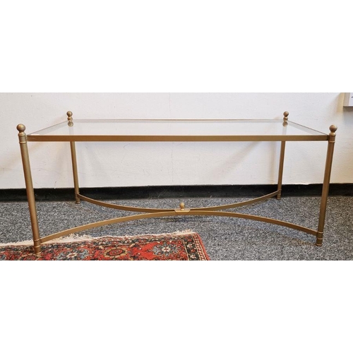 1116 - Jim Lawrence glass top Windsor coffee table in old gold with solid steel frame H 42cm X W 103cm X D ... 