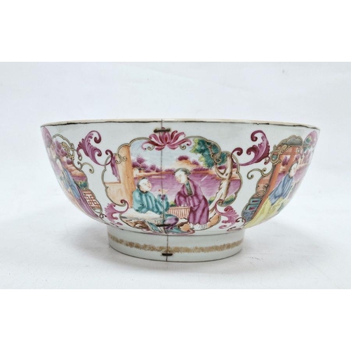 112 - Cantonese export famille rose porcelain punch bowl, Qianlong, painted with figures at various pursui... 