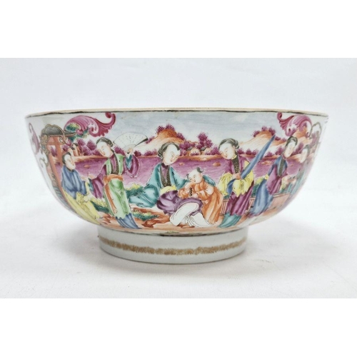 112 - Cantonese export famille rose porcelain punch bowl, Qianlong, painted with figures at various pursui... 