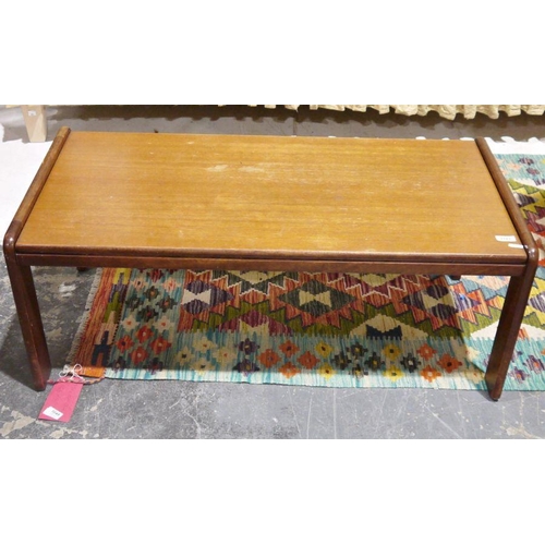 1181 - 1960's teak coffee table of rectangular form with rounded supports, 37cm high x 97cm wide x 48cm dee... 