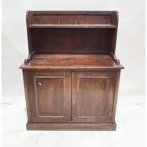 1189 - 20th century oak kitchen dresser with galleried shelf above two panelled cupboard doors, on plinth b... 