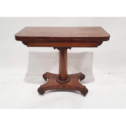 1200 - Victorian mahogany foldover pedestal card table on turned column, platform quadruped base, 73cm high... 