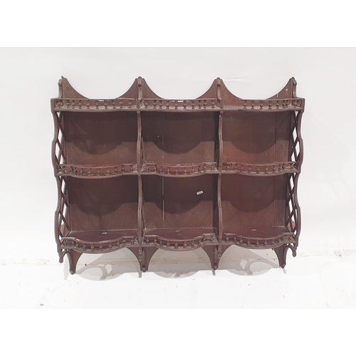 1204 - Victorian mahogany three-tier partitioned waterfall shelving unit with bowfronted galleried shelves,... 