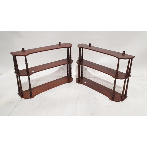 1210 - Pair of Victorian mahogany three-tier wall-hanging shelving units, 46cm high x 68cm wide x 17cm deep... 