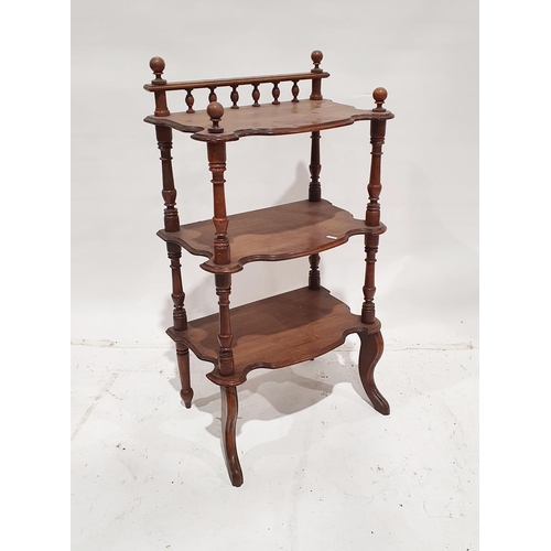 1212 - Stained wood three-tier whatnot with galleried top above three shaped shelves, on cabriole front leg... 