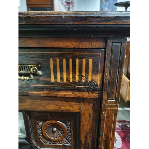 1242 - Late Victorian rosewood side cabinet, single drawer, glazed and mirrored door on square section spla... 